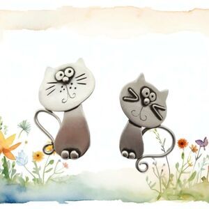 New Cute Cartoon Silver Cat Lovers Earrings